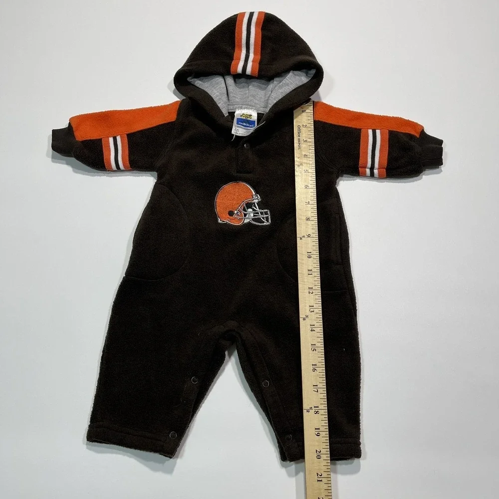Vintage 90s Adidas Cleveland Browns Fleece Hooded Body Suit Romper Sz 3/6 Months